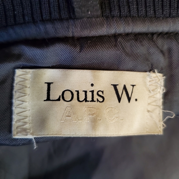 Louis W APC Navy Bomber Jacket Leather Sleeves - Picture 4 of 11